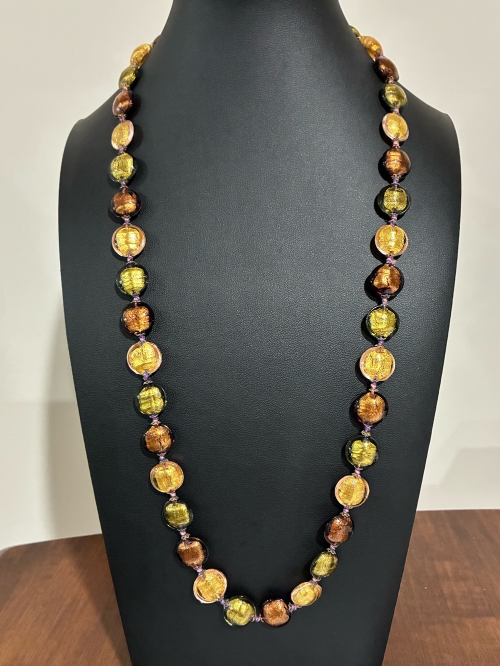 Vintage Signed Elma Venezia Italy Venetian Glass Bead Necklace